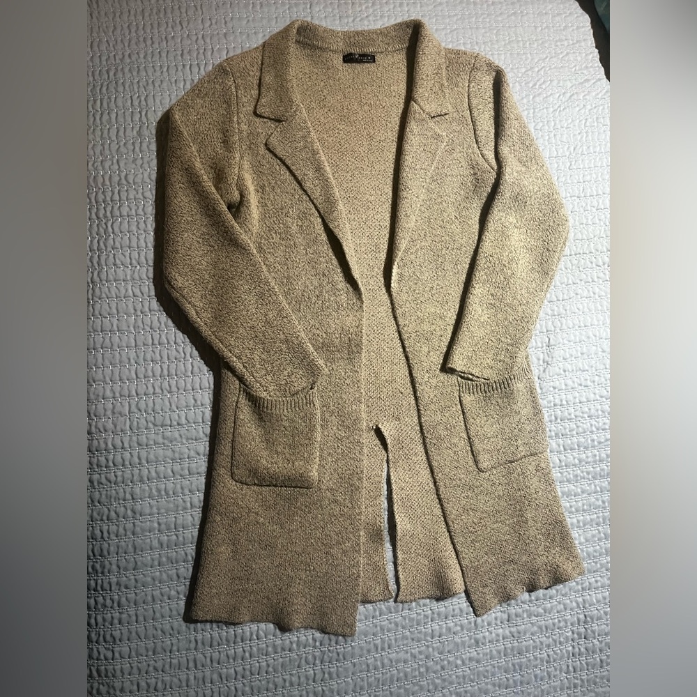 ELEGANT COZY LONG CREAM CARDIGAN WITH POCKETS